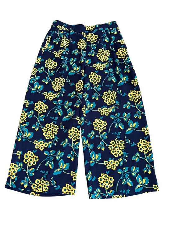 J. Crew Pants - J.Crew Floral Wide Leg Pants Palazzos Cropped PullOn High Rise Blue Yellow 6 NEW